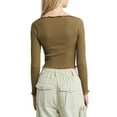 thumbnail image 3 of Women's Spring Fitted Crop Tops Long Sleeve V Neck Ribbed Knit Ruffle Slim T-shirt, 3 of 6
