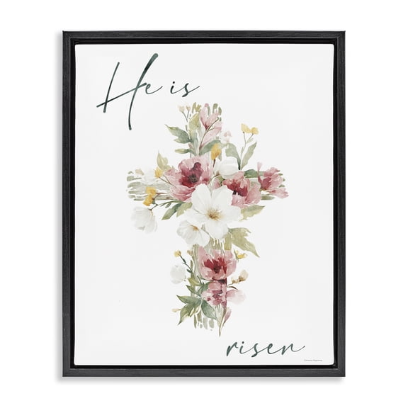Stupell Industries He Is Risen Flower Cross Black Framed Floater Canvas Wall Art, design by Svetlana Aleynikova