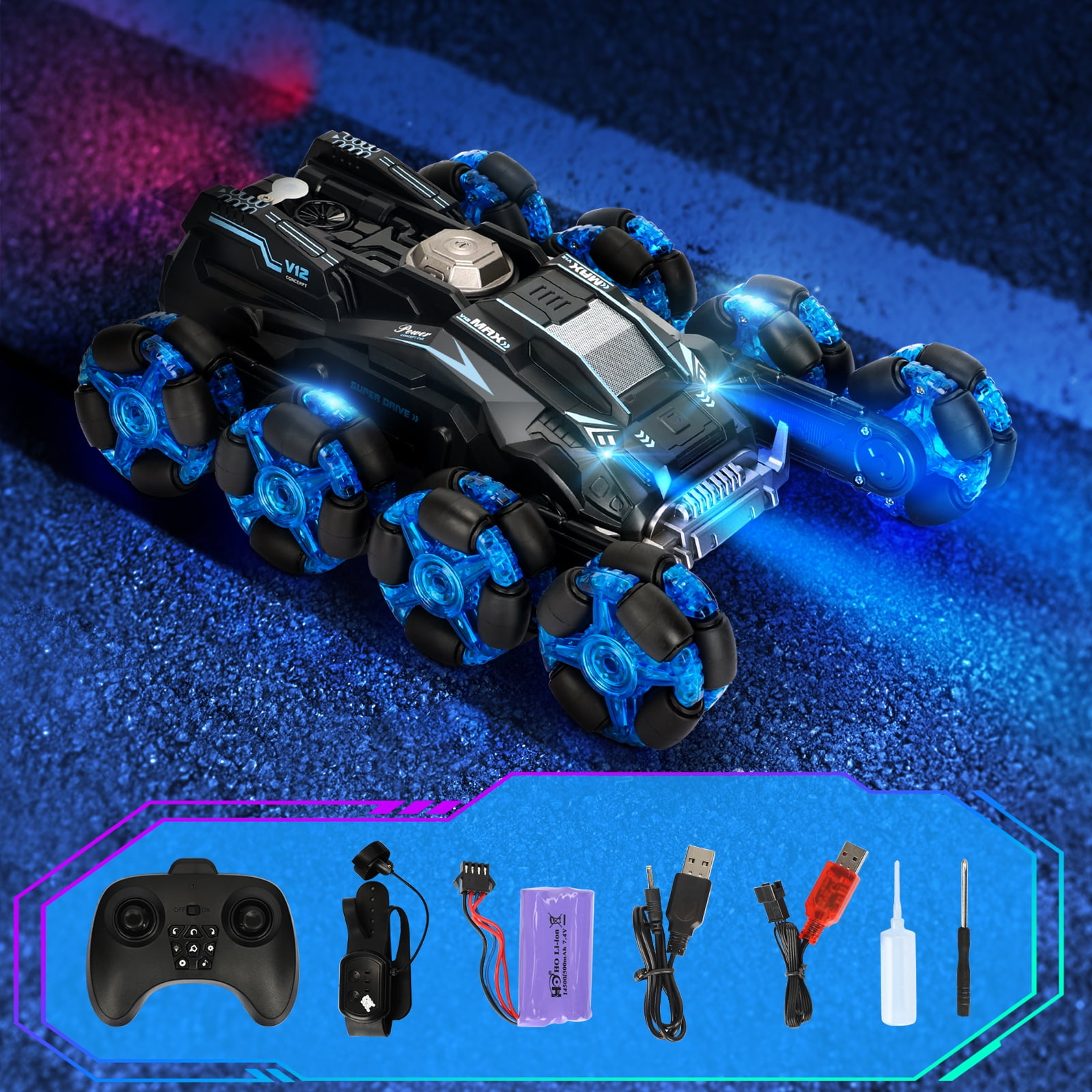 Keenstone Remote Control Car,Eight-Wheel Drive RC Race Car Monster Truck with Gesture Control ,Transformation Double-side Driving, Gift for Kids Age 5+,Blue