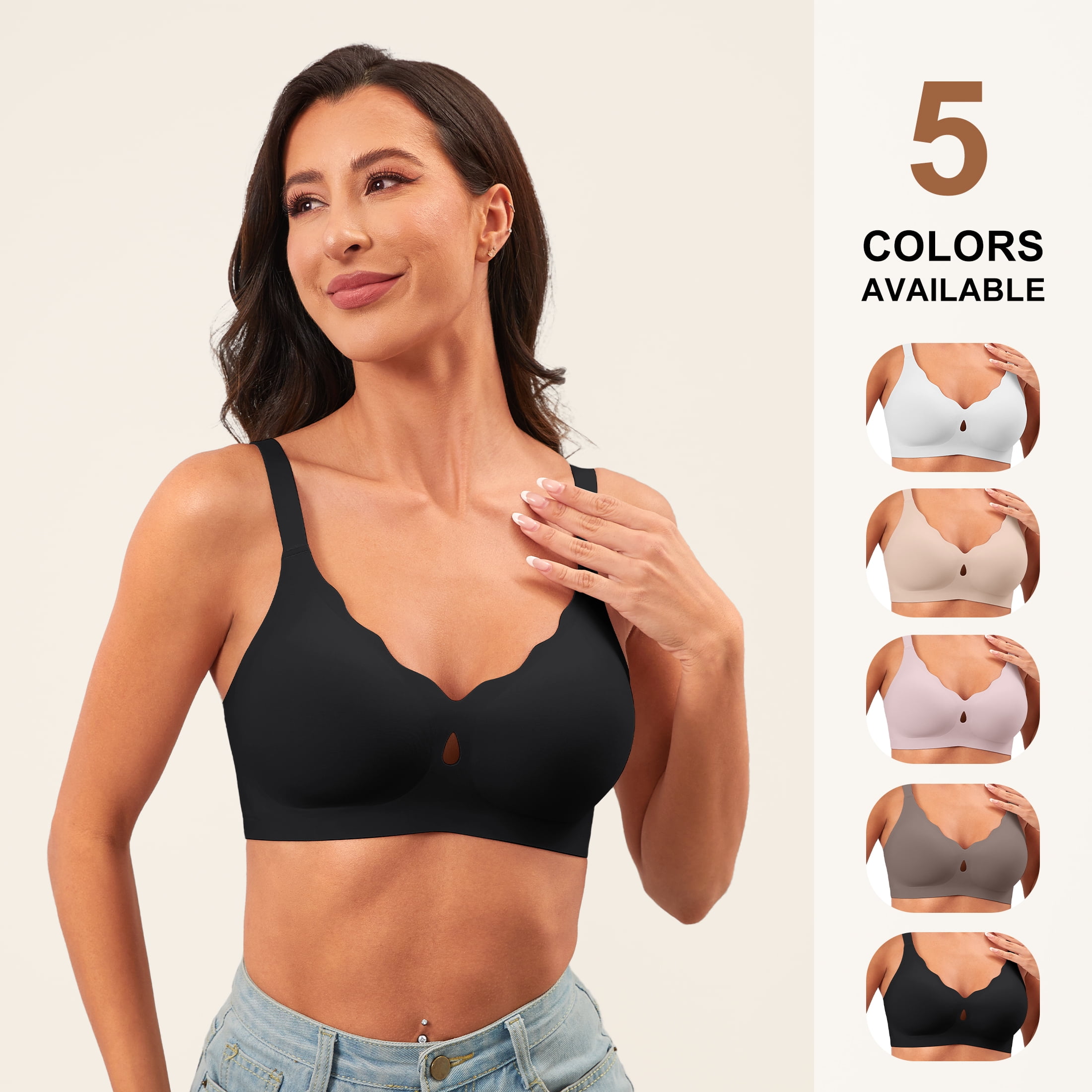Qylux Wireless Bras for Women - No Underwire Push Up Bra, Seamless Full Coverage Bralette, Comfort Lift Support, Soft Everyday T-Shirt Bra Pack of 2