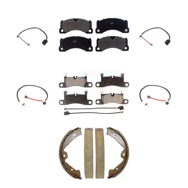 Positive Plus Front Rear Semi-Metallic Disc Brake Pads and Wear Sensors Kit (7Pc) for Car 2013-2018 Porsche Cayenne w Ceramic Rotors KPW-101544