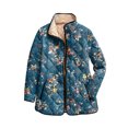 thumbnail image 2 of CharmCyan Women's Floral Print Stand Up Collar Pleated Cotton Long Sleeved Button Cotton Jacket Blue S, 2 of 2