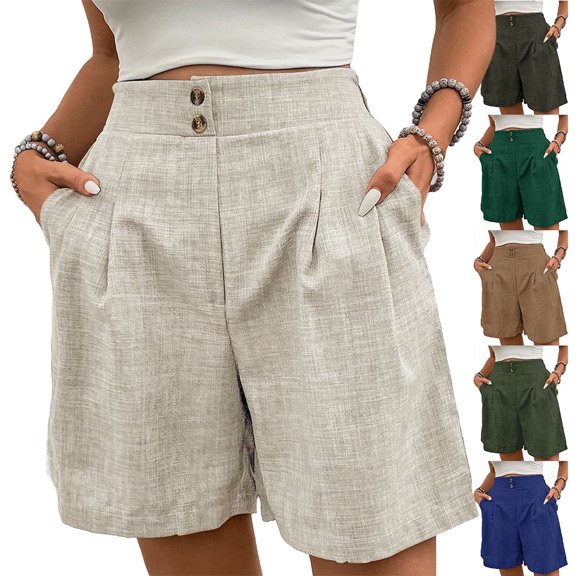 EaskTriop Women's Casual Shorts High Waisted Wide Leg Pleated Lounge Shorts with Pockets Soft Lightweight Summer Beach Vacation Clothes
