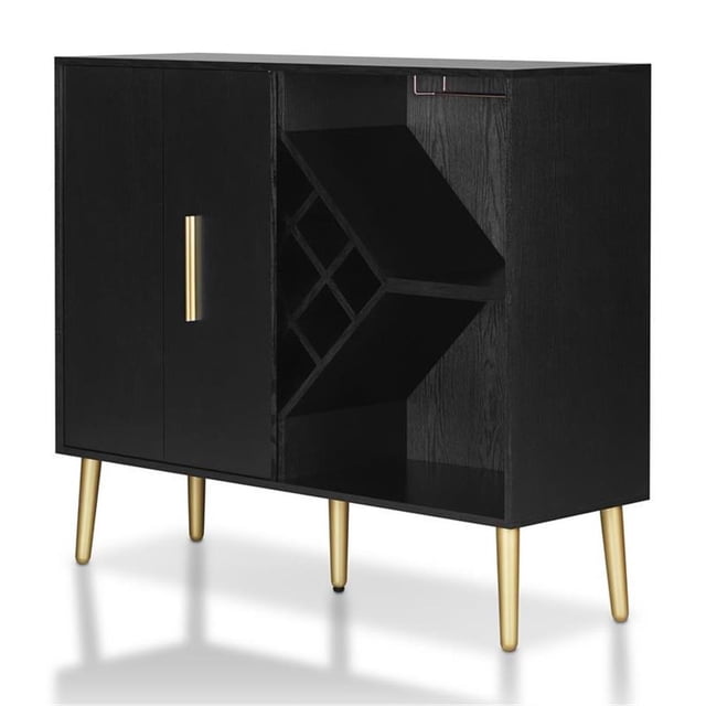 Bowery Hill Buffet Contemporain en Bois Multi-Rangements Noir/or