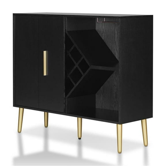 Bowery Hill Contemporary Wood Multi-Storage Buffet in Black/Gold