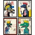 thumbnail image 3 of PixonSign Framed Wall Art, Vintage Retro Antique Basquiat Dinosaur Print, Set of 4 Illustration Wall Decor Prints, Multicolor Contemporary Wall Décor, for Living Room, Bedroom - 8"x10" Black, 3 of 5