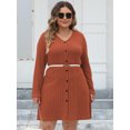thumbnail image 6 of Women's Plus Size Ribbed Buttoned V Neck Long Sleeve Dress with Stretch 95% Polyester 5% Elastane For Work Or Casual, 6 of 11