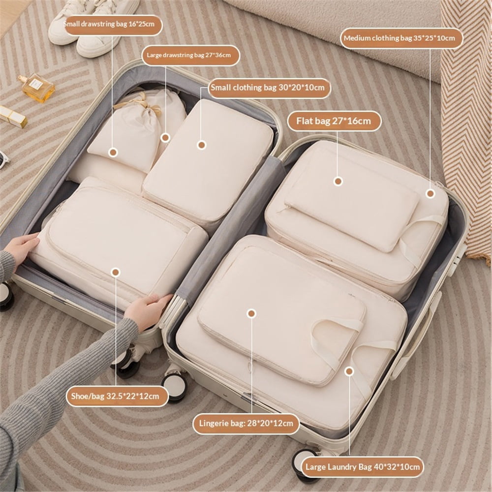 Compression Travel Luggage Organizers 8 Set, Mesh Clothes Bags Luggage Travel Packing Cubes for Carry-on Luggage, Suitcase and Backpacking Accessories (Beige,only bags)