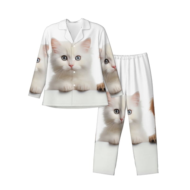 Fotbe Cute Kittens And Puppy Pijama de Hombre con Estampado de Manga Larga, Conjunto de 2 Piezas, Ropa de Dormir Suave y Cómoda con Bolsillos-XX-Large