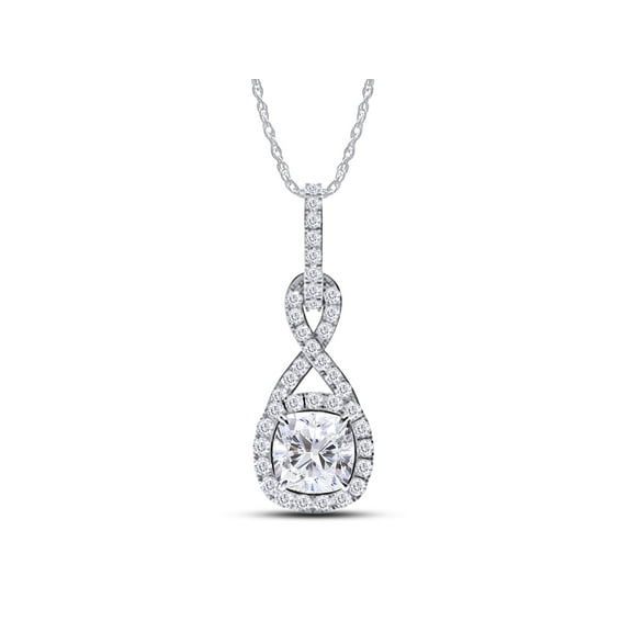 1/5 Carat Cushion & Round Lab Created Moissanite Diamond Infinity Halo Pendant Necklace for Womens in 14k White Gold Over 925 Sterling Silver 18" Rope Chain (0.20Cttw,G-H/VVS1)Gift Jewelry