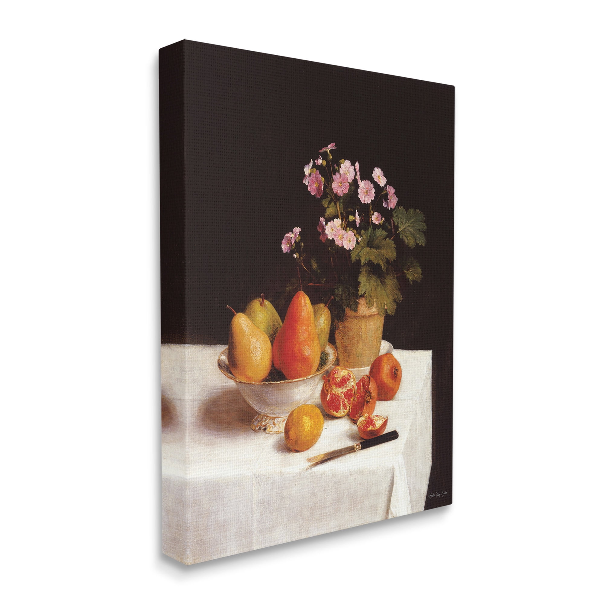 Stupell Industries Fruit & Bouquet Still Life Food & Beverage Painting Gallery Wrapped Canvas Art Print Wall Art, 16 x 20