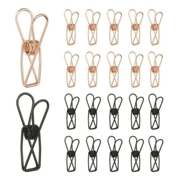 Uxcell 50Pcs Paper Office Binder Clips, 1.26" Small Metal Wire Hollow Out Paper Clamps Long Tail Binder Clips for Photo Clothes Hanging Office Home Kitchen Food Package, Black/Rose Gold