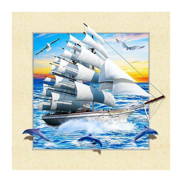 Cuadros Decorativos Kit de pintura al óleo de velero por números imagen de dibujo sin marco decoración de pared para el hogar Likrtyny embutido en tela