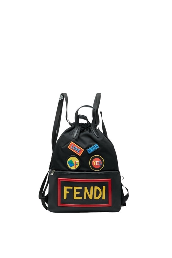 Pre-Owned Fendi Logo Face Backpack/Knapsack 7VZ034 Black/Multicolor Nylon/Leather... (Good)