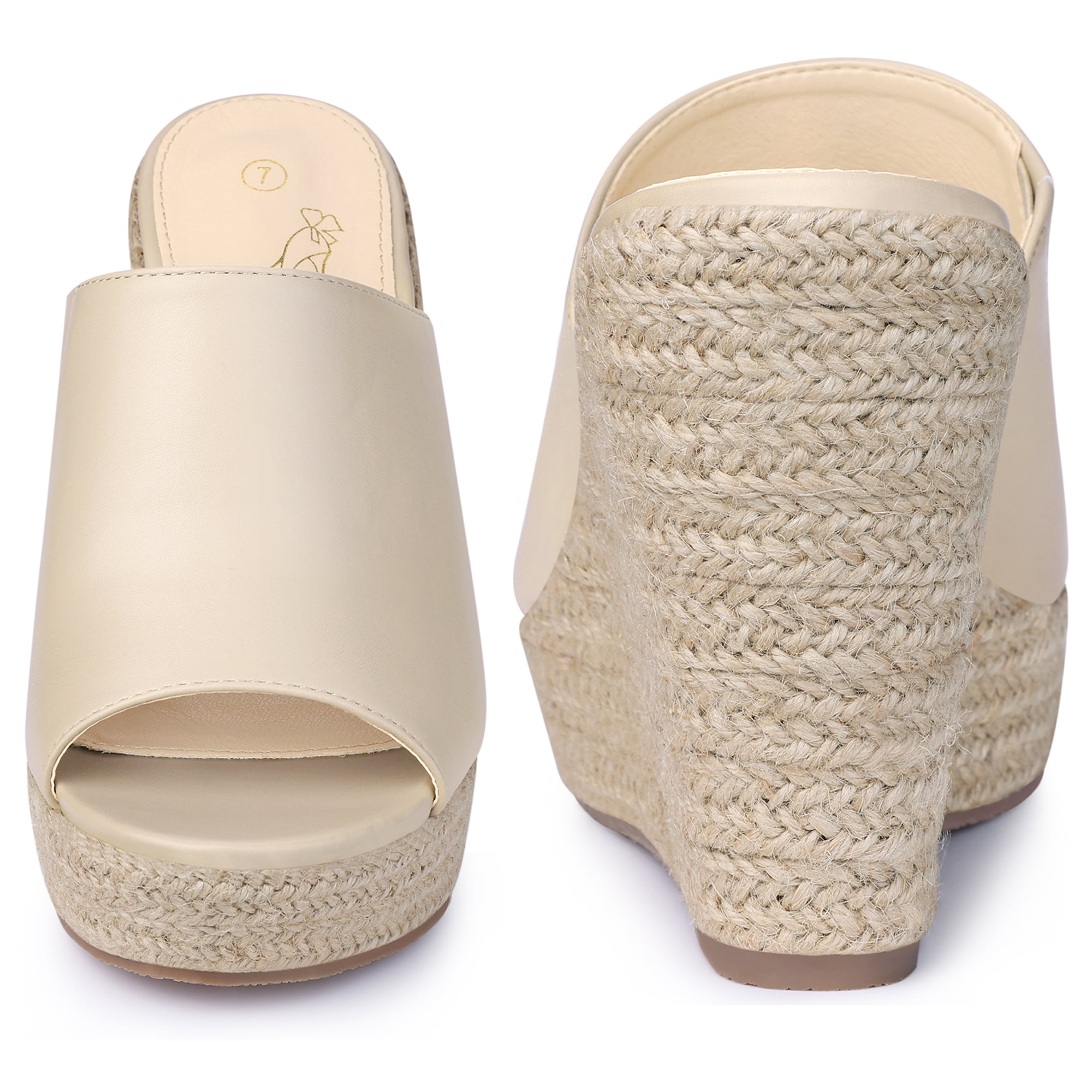 DARING DIVA Women's Open Toe Espadrille Wedge Heel Platform Slide Sandal Beige 7