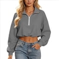 thumbnail image 5 of YanHoo Womens Cropped Sweatshirts Quarter Zipper Lapel Pullover Tops Classic Fit Long Sleeve Sweatshirt, 5 of 8