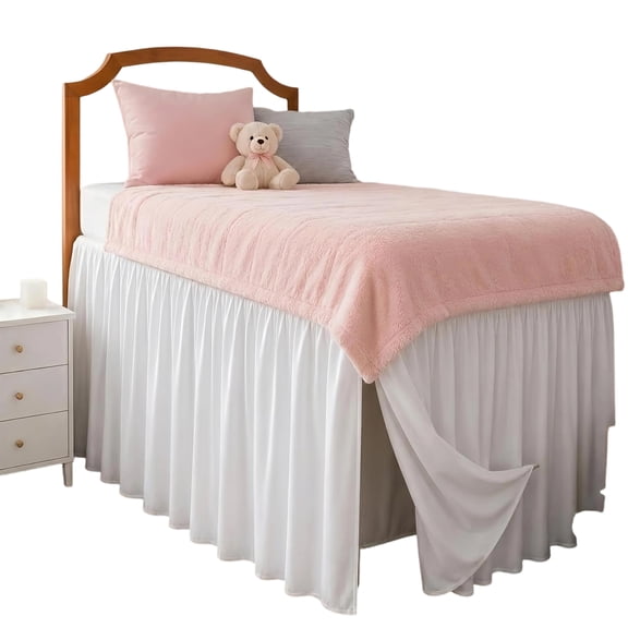 AUQ White Platform Dorm Bed Skirt Twin XL 32 Inch Drop, Extra Long Bedskirt with Split Corner for Raised & Lofted Bed, Bedroom Decor for Hide Clutter & Provides Privacy, Soft, Machine Washable