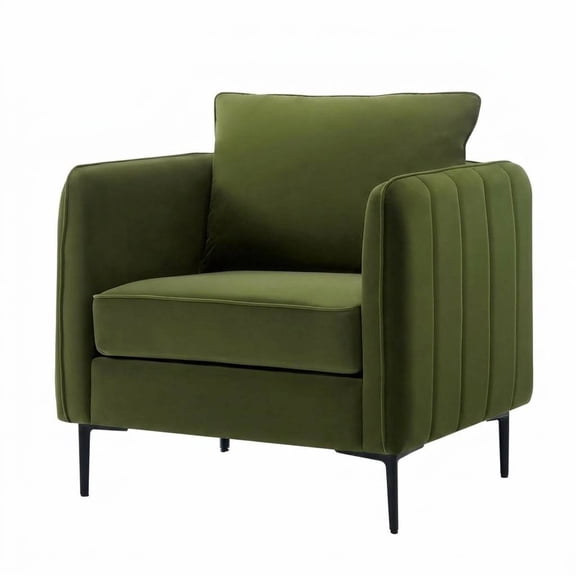 Velvet Accent Chair for Living Room, Mid Century Modern Armchair with Lumbar Pillow