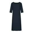 thumbnail image 4 of CHOK Robe en Coton et Lin pour Femmes Grande Taille Manches 3/4 Col Rond Coupe Ample Robe Midi Unie, 4 of 4