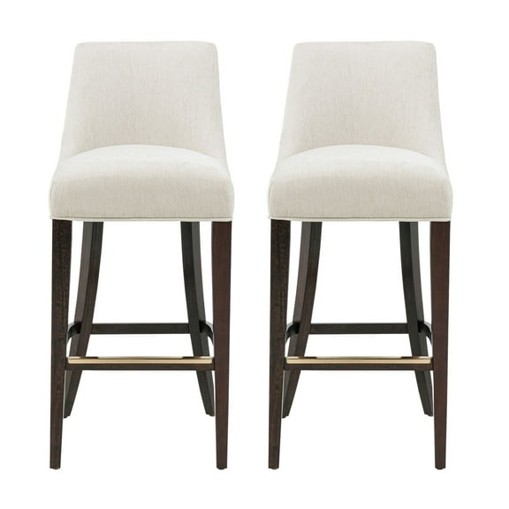 Beever Cream Chenille Barstool with Rubberwood Legs - Set of 2