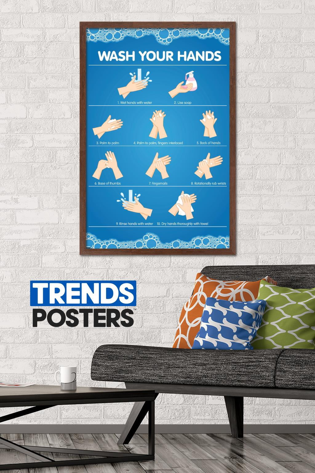 Wash Your Hands Wall Poster, 22.375" x 34", Framed