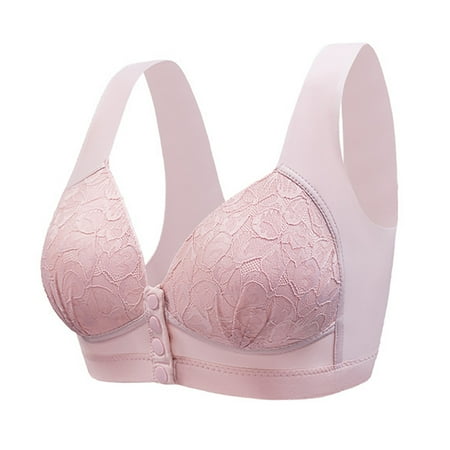 DOCLAKE Women Comfort Soft Full Coverage Bra Lace Patchwork Wide Straps Front-Close Underwear Push Up Wireless Nursing Bras Pink 80