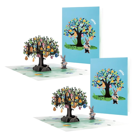 CCOCC 2 Sets Easter Greeting Cards,Bunny Easter Egg Tree Paper Card,Envelopes Included,Handcrafted 3D Paper-Carved Blessing Gift Easter Card