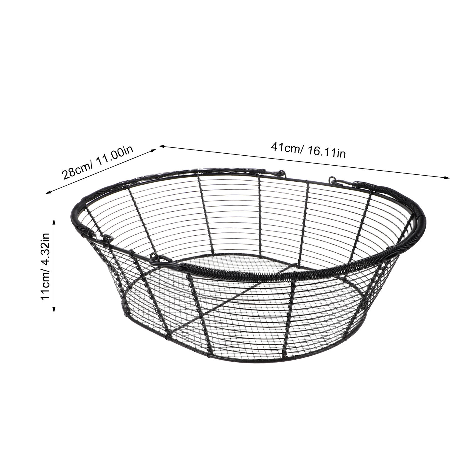 BESTYASH Black Metal Wire Basket with Handles for Kitchen Storage Mesh Design for Fruits and Snacks