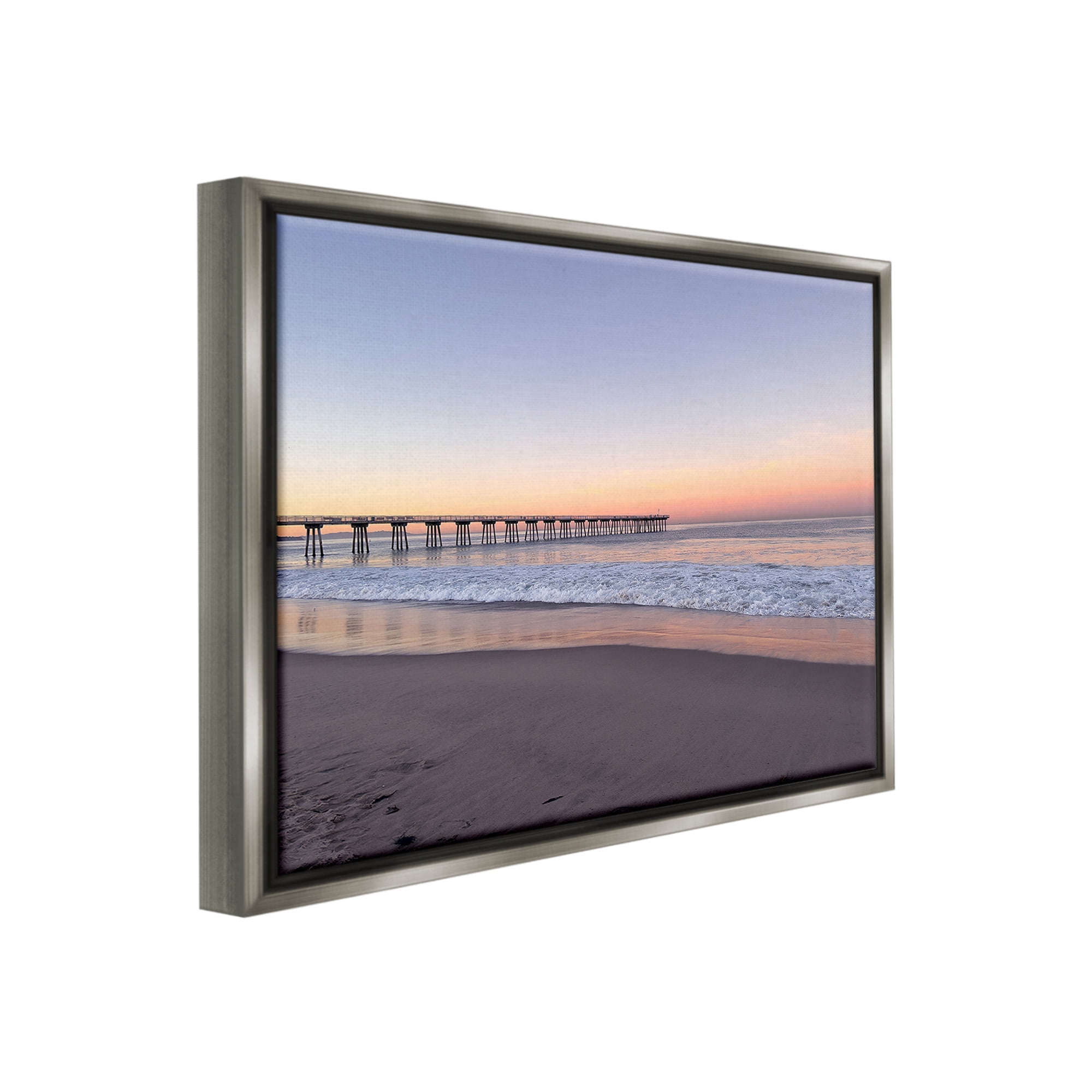 Stupell Industries Tropical Pier at Sunrise Landscape Photography Gray Floater Framed Canvas Art Print Wall Art, 21 x 17