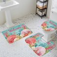 thumbnail image 3 of Welcome Ocean Seashell Bathroom Rugs Set Retro Nautical Shell Starfish Coral Seaweed Non Slip Absorbent Soft Bath Mats 3 Piece Set with Bathroom Rug, U-Shaped Floor Mat, Toilet Seat Cover Small Size, 3 of 9