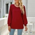 thumbnail image 5 of Annhoo Going out Tops for Women Fall Casual Pleated Crewneck Long Sleeve T-Shirts Ladies Basic Solid Color Blouses, 5 of 7