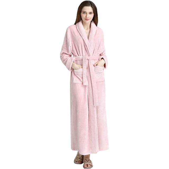 LinYooLi Women's Lapel Fleece Bathrobe Soft Plush Spa Robe Warm Pajamas with Pockets Soft Pjs Loungewear for Women
