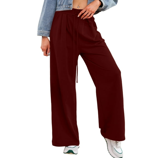 Pincandy Women's Casual Wide Leg Pants - Loose Fit with Tie Waist & Pockets, Comfortable & Stylish for Everyday Wear & Relaxed Outfits
