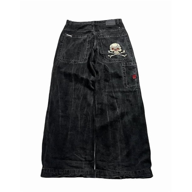 Pantalones vaqueros unisex estilo hip-hop gótico urbano de talle alto y corte holgado con diseños rasgados y bordados for hombre y mujer