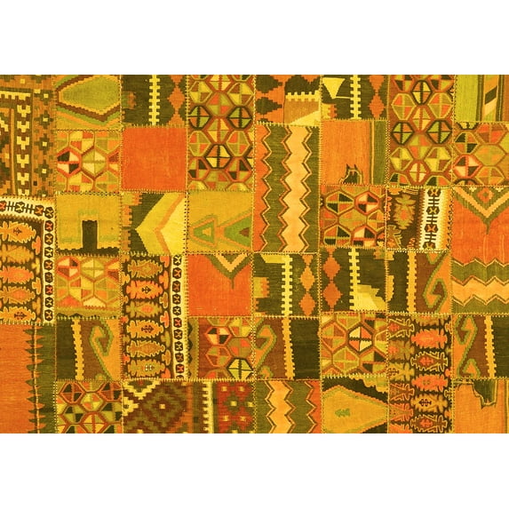 Ahgly Company Machine Washable Indoor Rectangle Patchwork Yellow Transitional Area Rugs, 2' x 5'