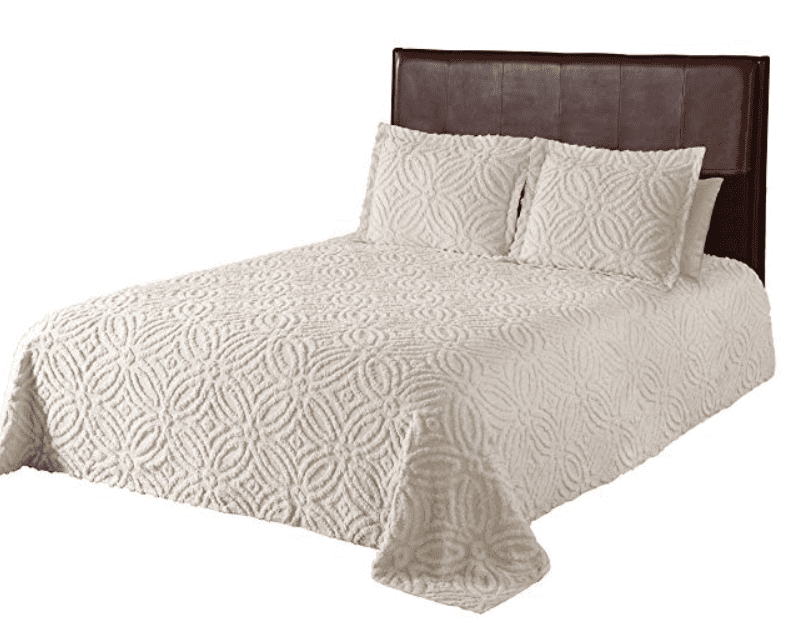 Queen Beatrice Home Fashions Wedding Ring Chenille Bedspread Ivory