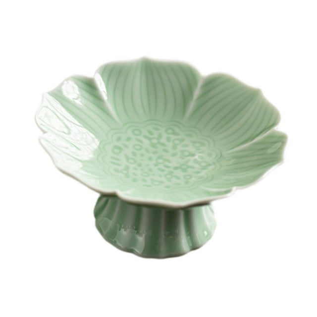 jifeng Porcelain Footed Bowl Countertop Fruit Tray for Kitchen Farmhouse Dining Table green