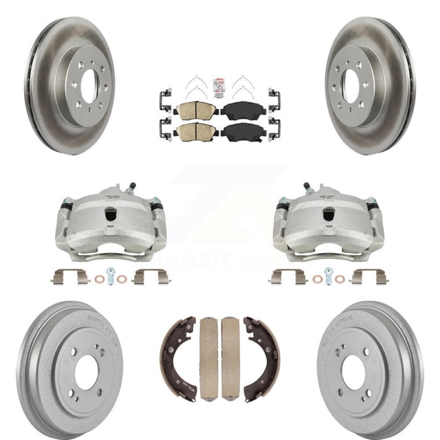 Transit Auto Front Rear Disc Brake Caliper Coated Rotors Drums Ceramic Pads Kit (8Pc) for Car Honda Civic with 4 Lug Wheels KCG-101368N