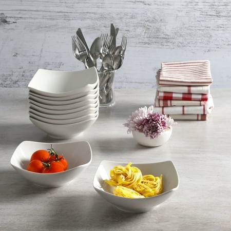 10 Single Bowl Farmhouse - Gibson Home Everyday Square White 8-Inch Bowl, Set of 10