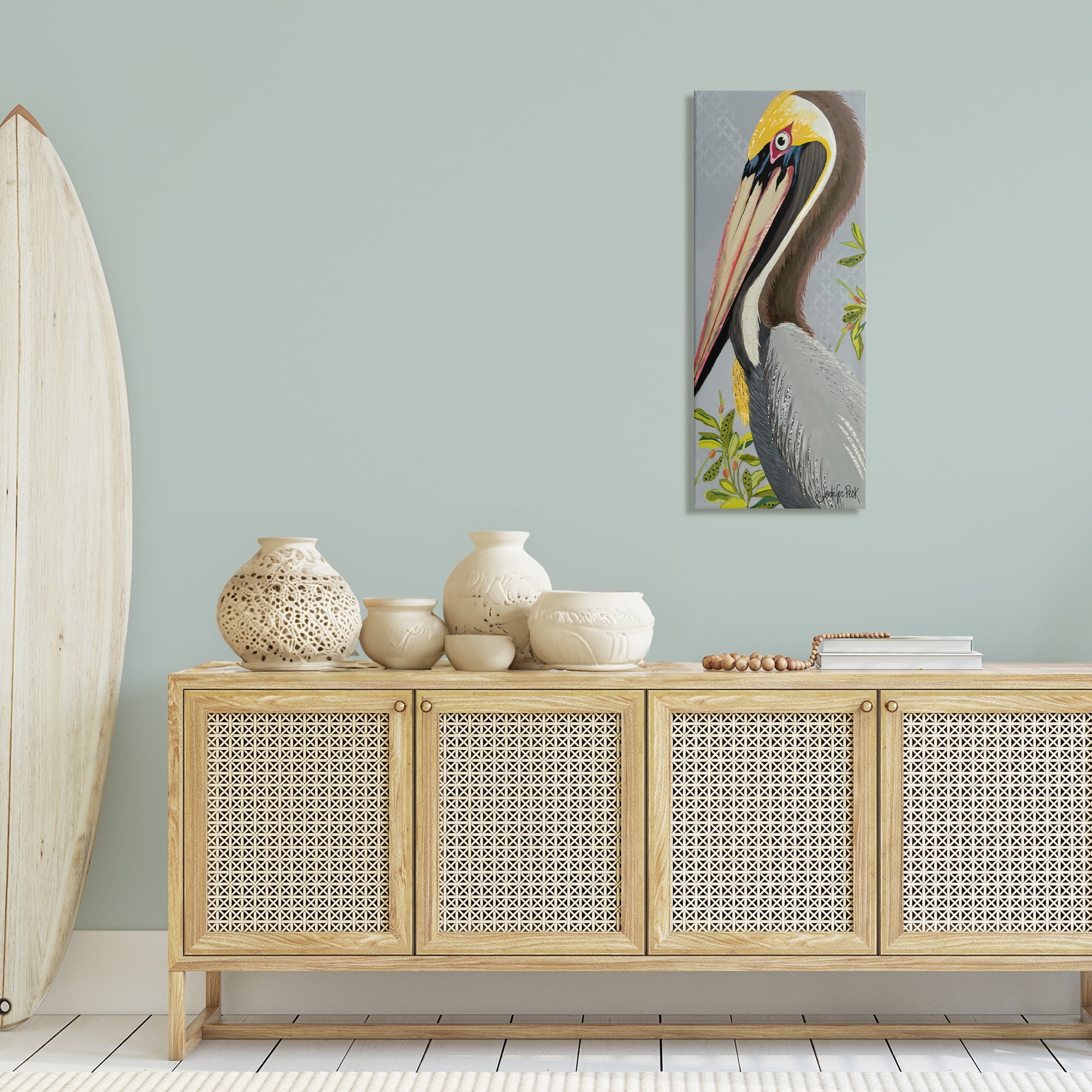 Stupell Industries Pelican on Grey Animals & Insects Painting Gallery Wrapped Canvas Art Print Wall Art, 17 x 40