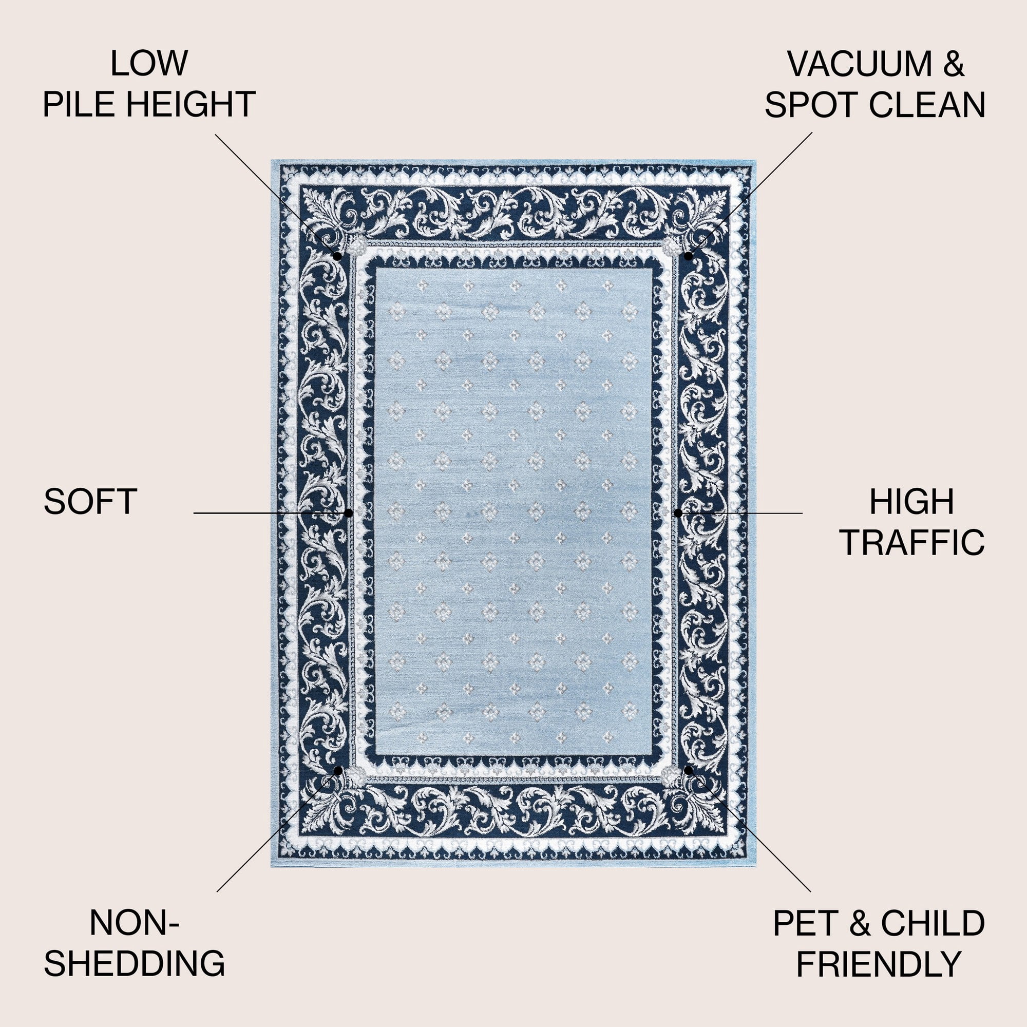 JONATHAN Y MODERN PERSIAN 4 x 6 Area Rug, Acanthus French Border - Blue/Navy, MDP504E-4