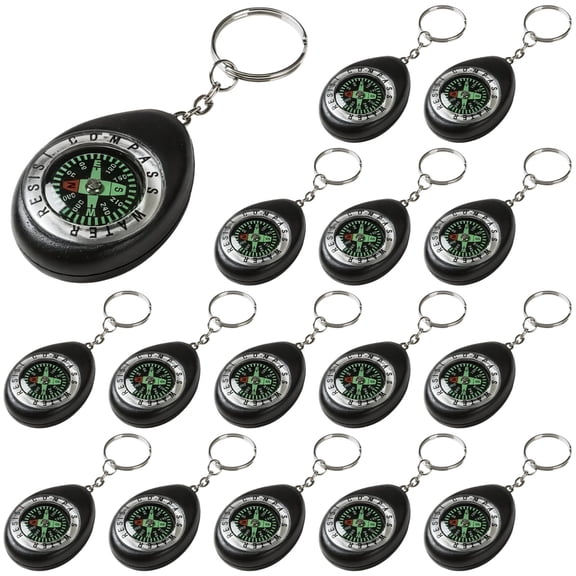 20 Mini Compasses, Portable Backpack Style with Metal Ring, Outdoor Navigation Aids for Hiking, Camping, Survival Kits, 1.54 x 2.09 x 0.59 In