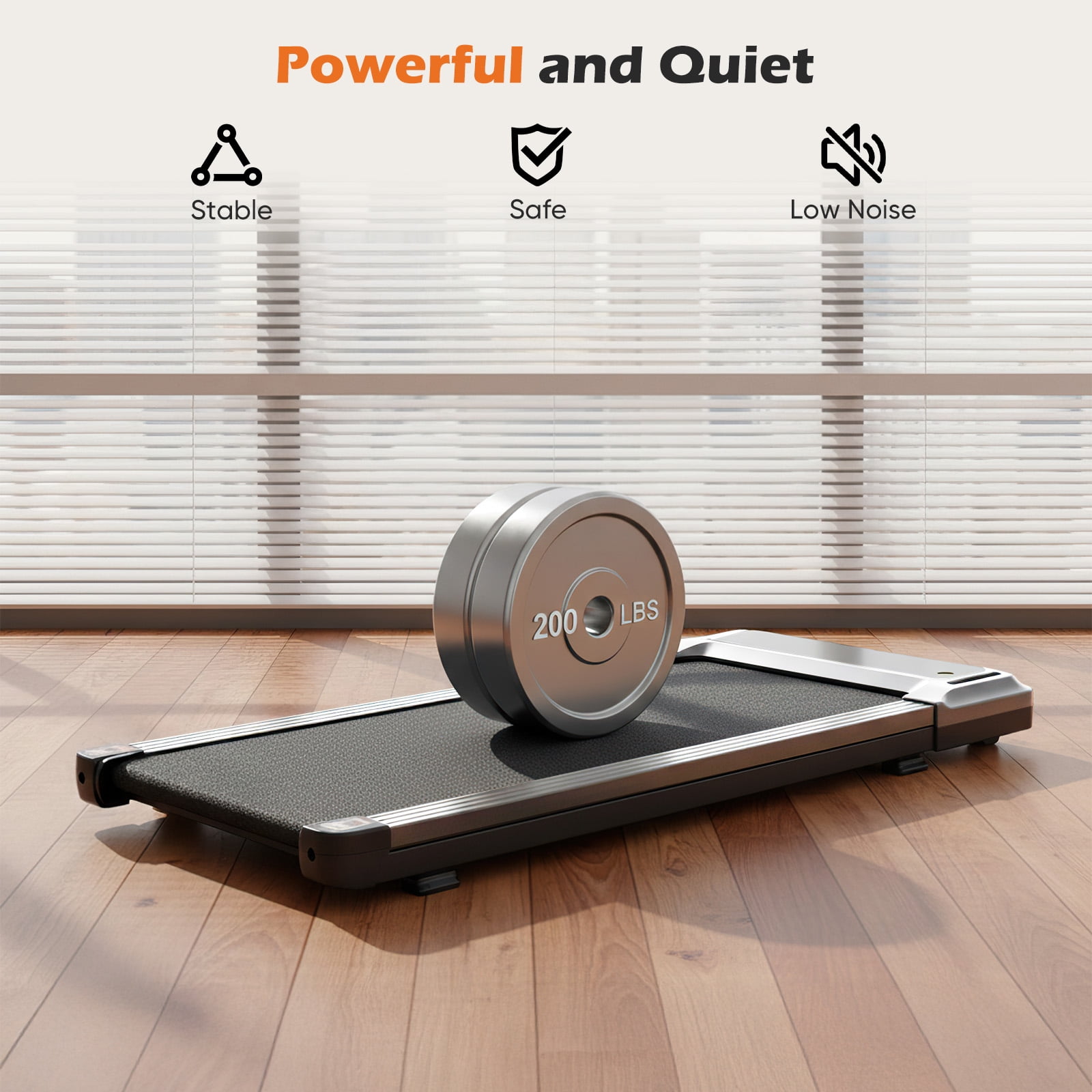 JIOABL Compact Treadmill Under-Desk Walking Pad, Quiet & Portable Exercise Workout Fitness Machine for Home Office Small Spaces, Silver