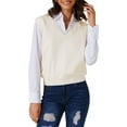 thumbnail image 1 of Chaleco de suéter sin mangas de mujer INSPIRE CHIC, cuello en V, clásico, tejido de punto, parte superior S color beige, 1 of 6