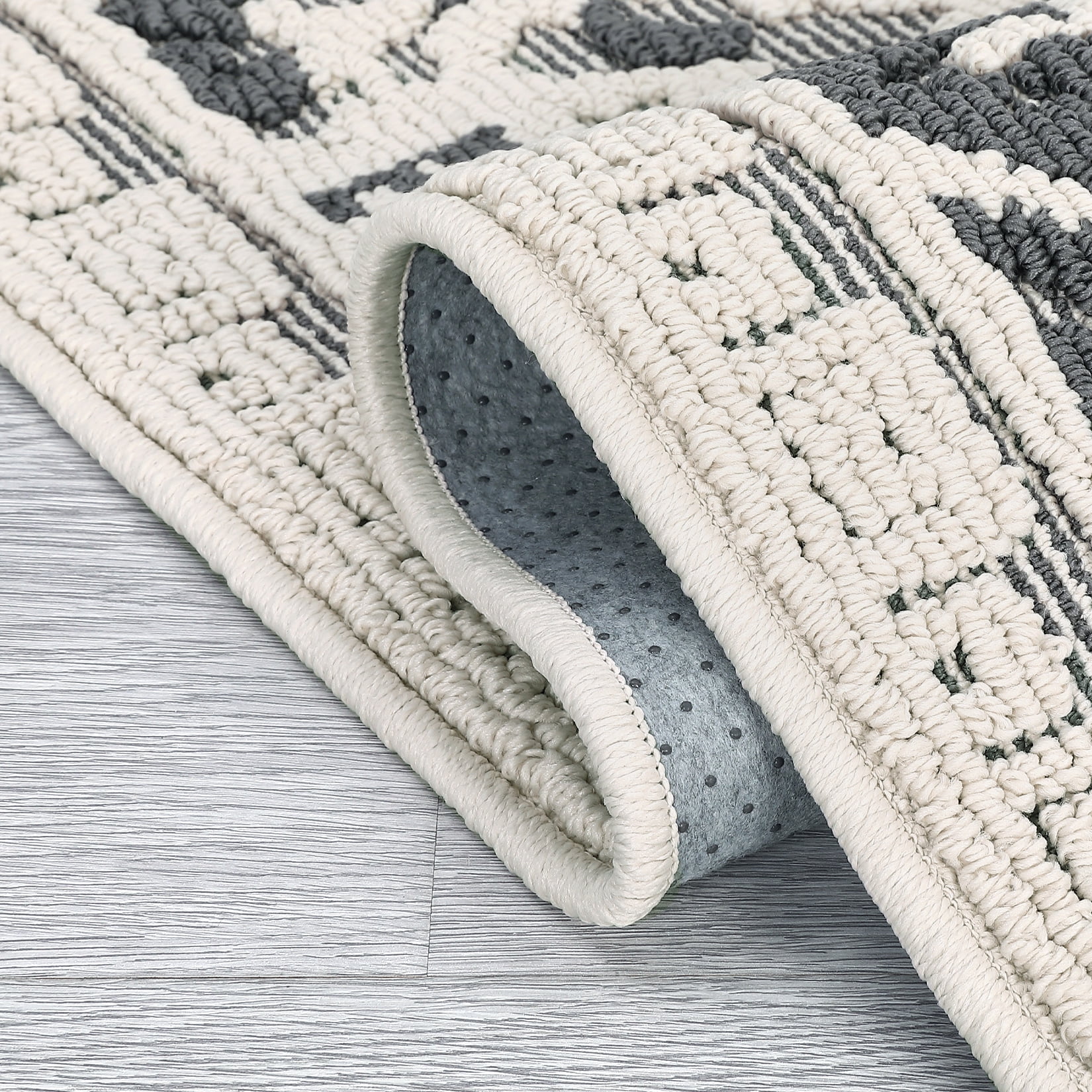 Hasoo Runner Rug 2x6 Rug for Living Room Shag Rug Vintage Boho High Low Pile Medallion Throw Rugs, Gray