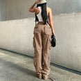 thumbnail image 3 of Women's  High  Baggy Straight Leg Cargo Pants Streetwear Casual Boyfriend Trousers with Pockets, 3 of 10