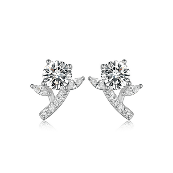 Floral Moissanite Stud Earrings - 5mm Center Stone, 925 Silver 18K Gold Plated, Nature-Inspired Design