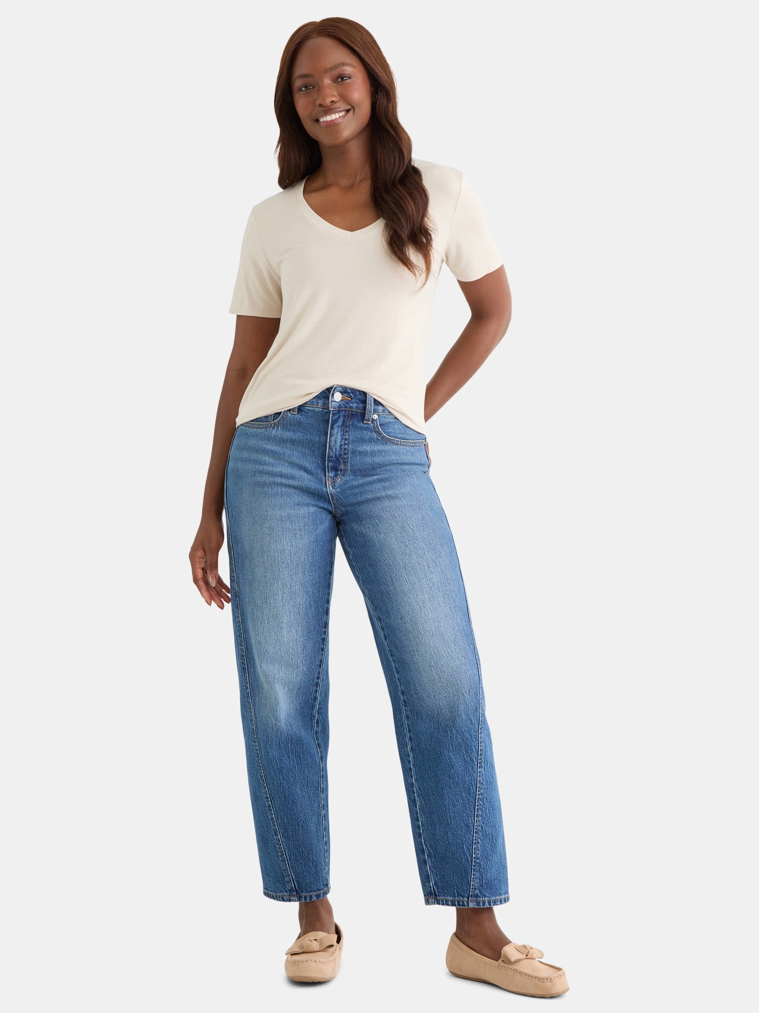 Time and Tru Women's V-Neck Tunic Tee with Short Sleeves, Sizes XS-XXXL