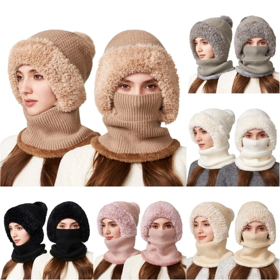 XIAOCHA Fuzzy‑ Balaclava for Women Solid Outdoor Hiking Neck Gaiter Fall Winter Neckwear,Khaki