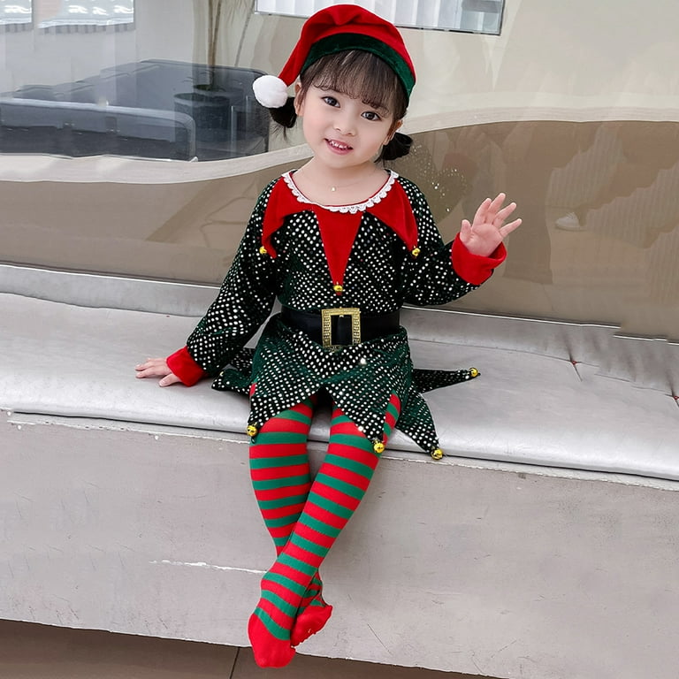 Children Girl Christmas Clothes Juniors Outfits for Teen Girls Cute Long Sleeve New Born Blanket for Girls Sequin Dress Red And New Born Blanket for Girls Green Striped Pants Pantyhose Ea